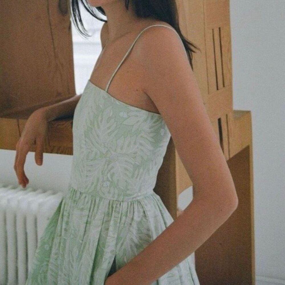 Coco Shop Nicole Dress Breadfruit Sage Green Cotton Sleeveless Maxi Dress Size M - Picture 4 of 12